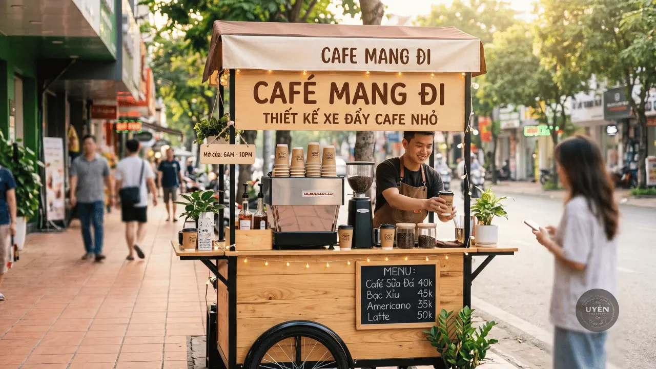 cafe mang đi thiết kế xe đẩy cafe nhỏ