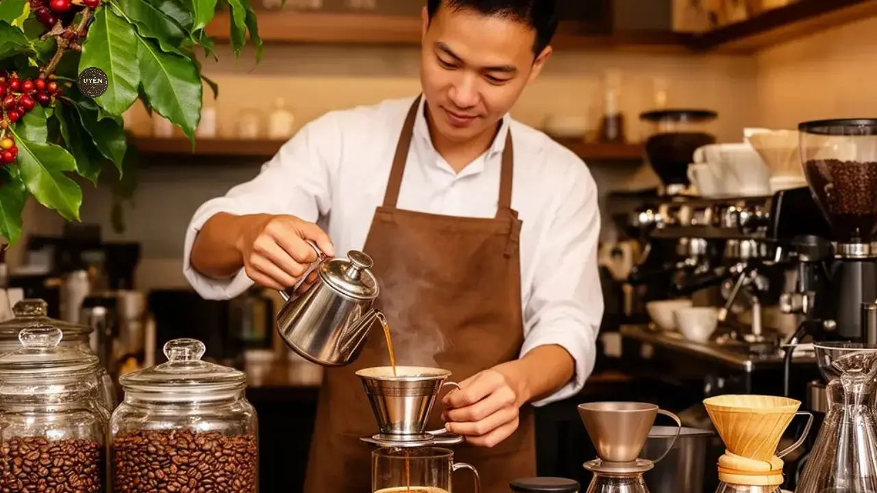 Cà phê pha phin thơm ngon với hạt cà phê chất lượng.