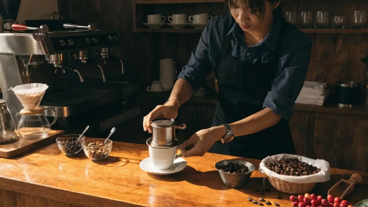 Cà phê nguyên chất Nguyen Chat với hương vị đặc trưng và quy trình chế biến.