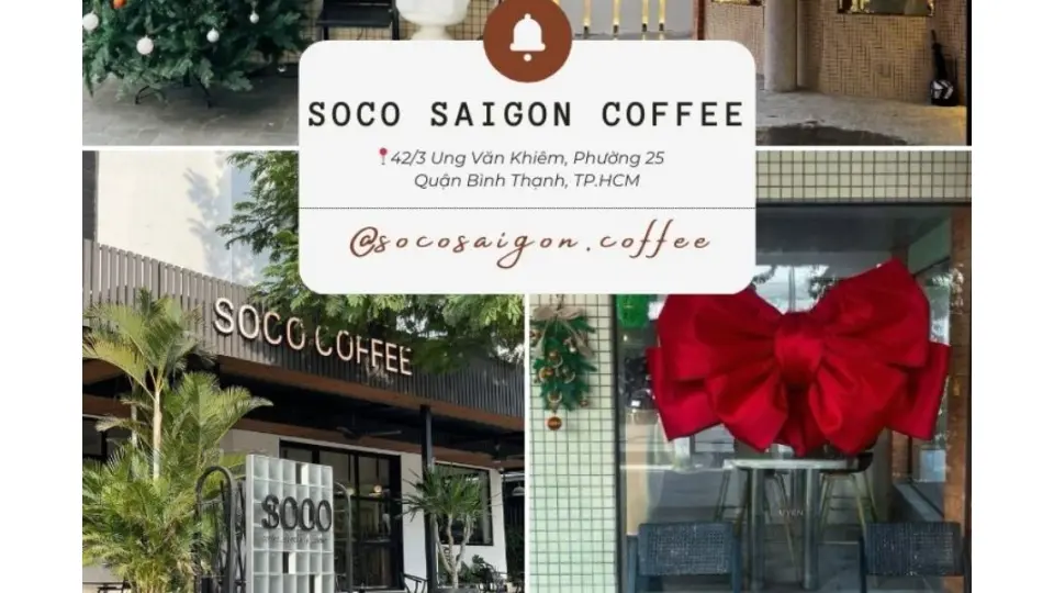 Soco Saigon Coffee, quán cafe view đẹp Sài gòn với khu vườn xanh mát và tông màu pastel.