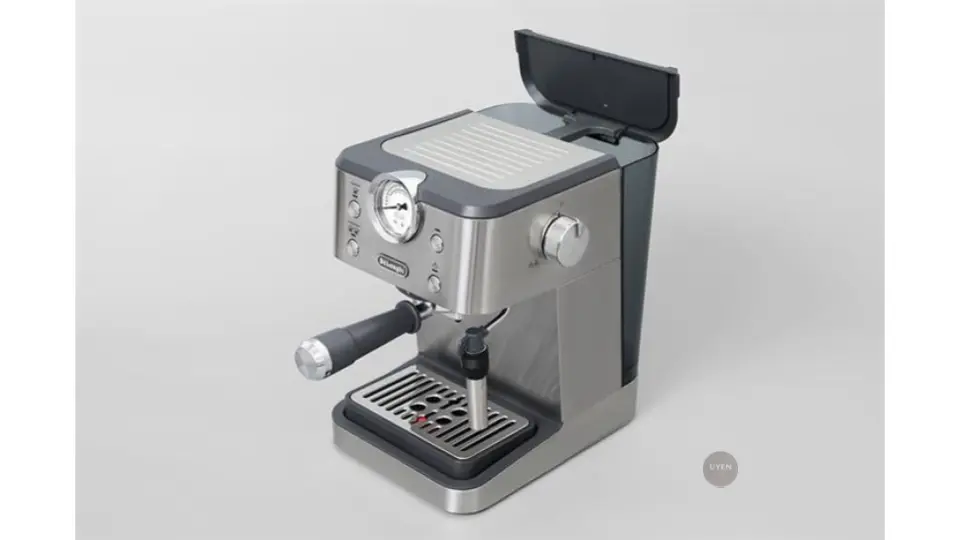 Máy pha cà phê DeLonghi, một thương hiệu máy pha cà phê nổi bật với công nghệ hiện đại.